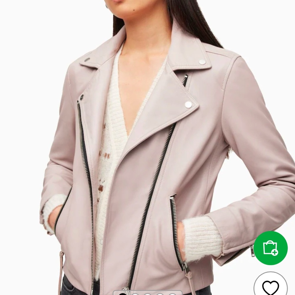 All Saints Pink Leather Moto Jacket with Asymmetrical Zipper
